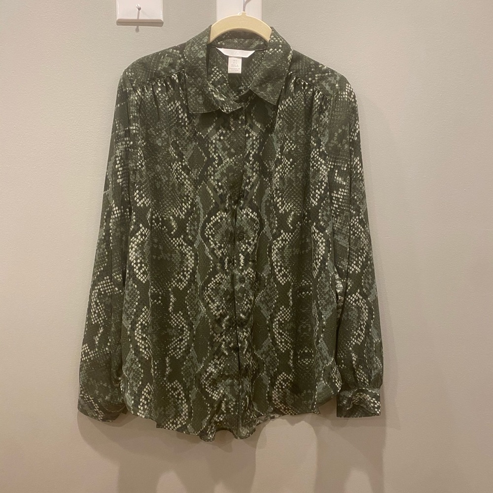 Green snake print blouse from H&M